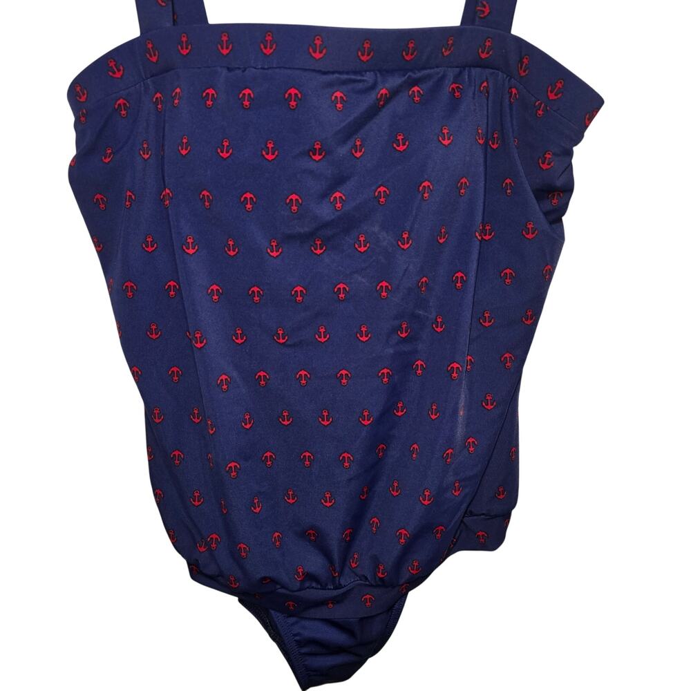 Miraclesuit Breezy Blouson One Piece Swimsuit Blue/Red Anchors Nautical Size 12 - Picture 2 of 8